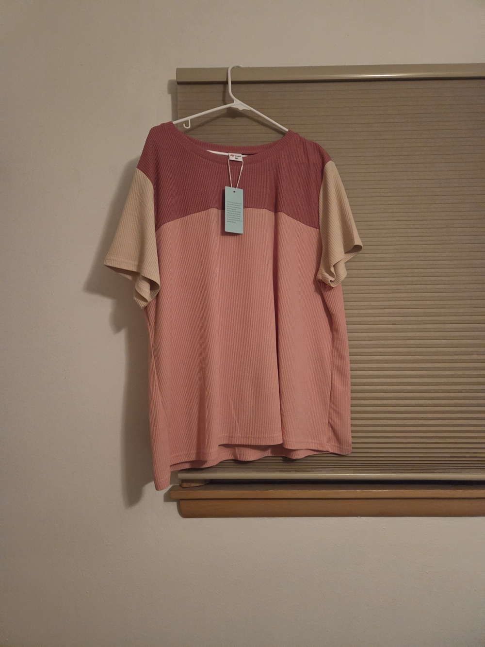 Colorblock Ribbed Short-Sleeve Top - Pink & Cream
